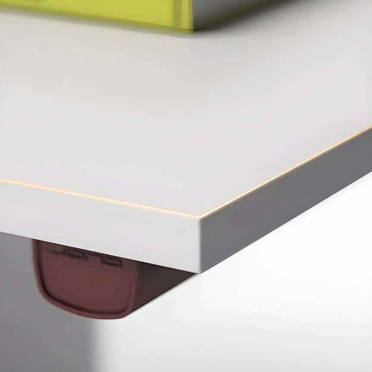 White Wood L-Shape Executive Desk with Red Base