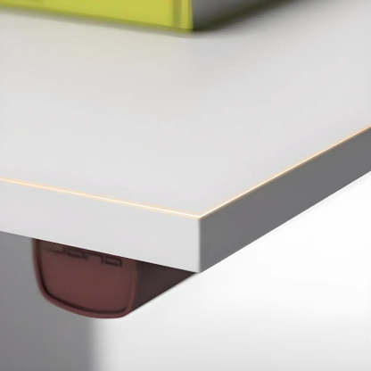 White Wood L-Shape Executive Desk with Red Base