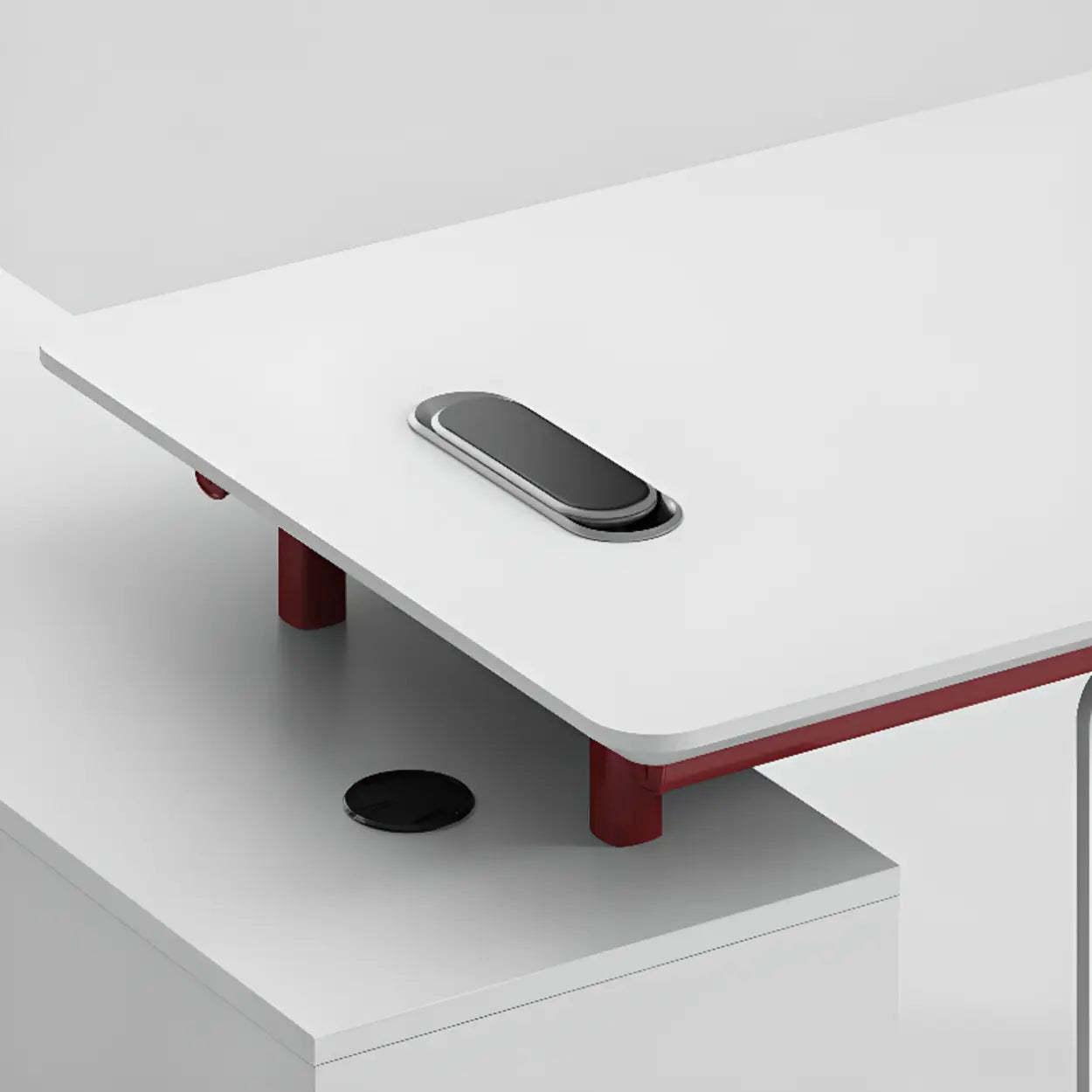 White Wood L-Shape Executive Desk with Red Base