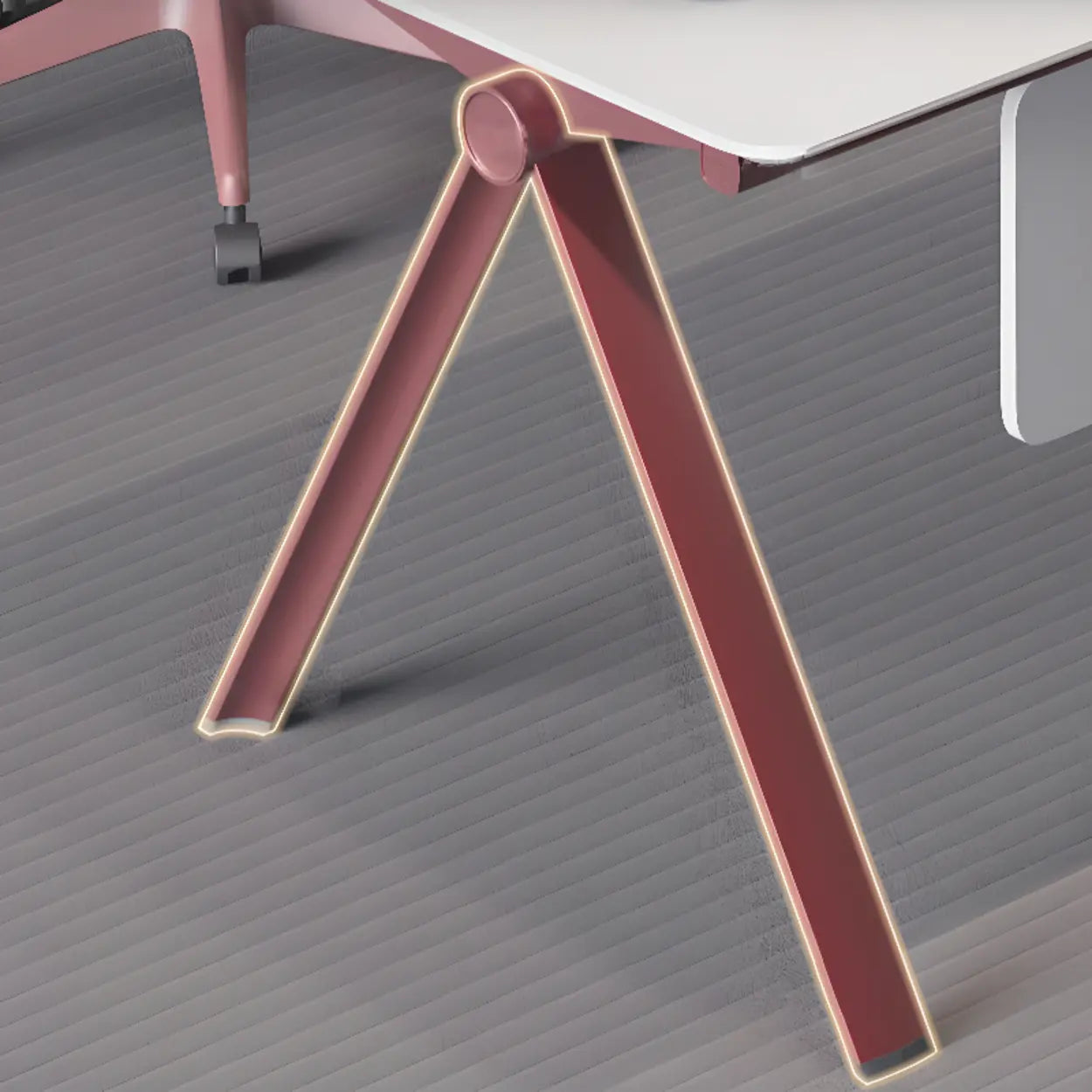 White Wood L-Shape Executive Desk with Red Base