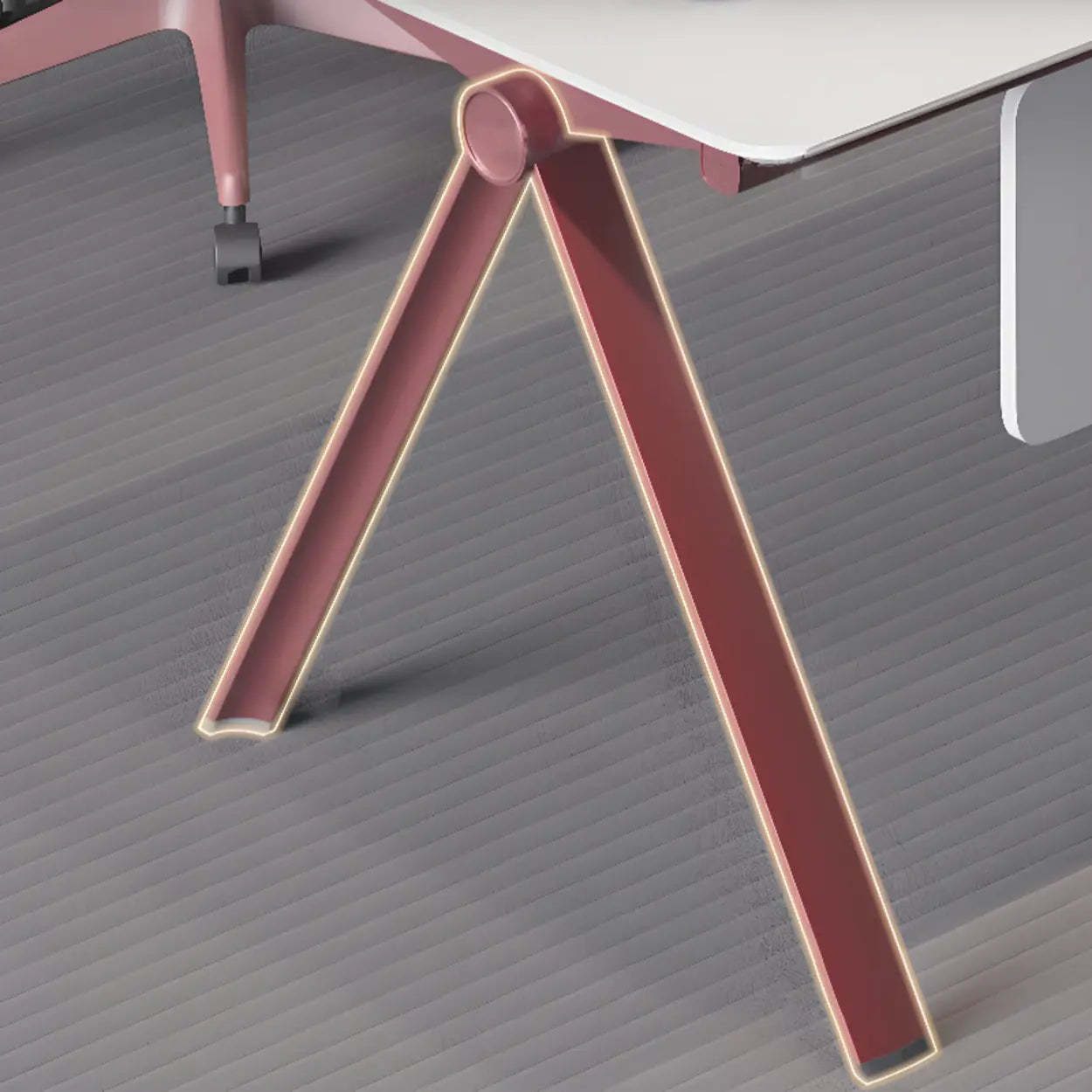 White Wood L-Shape Executive Desk with Red Base