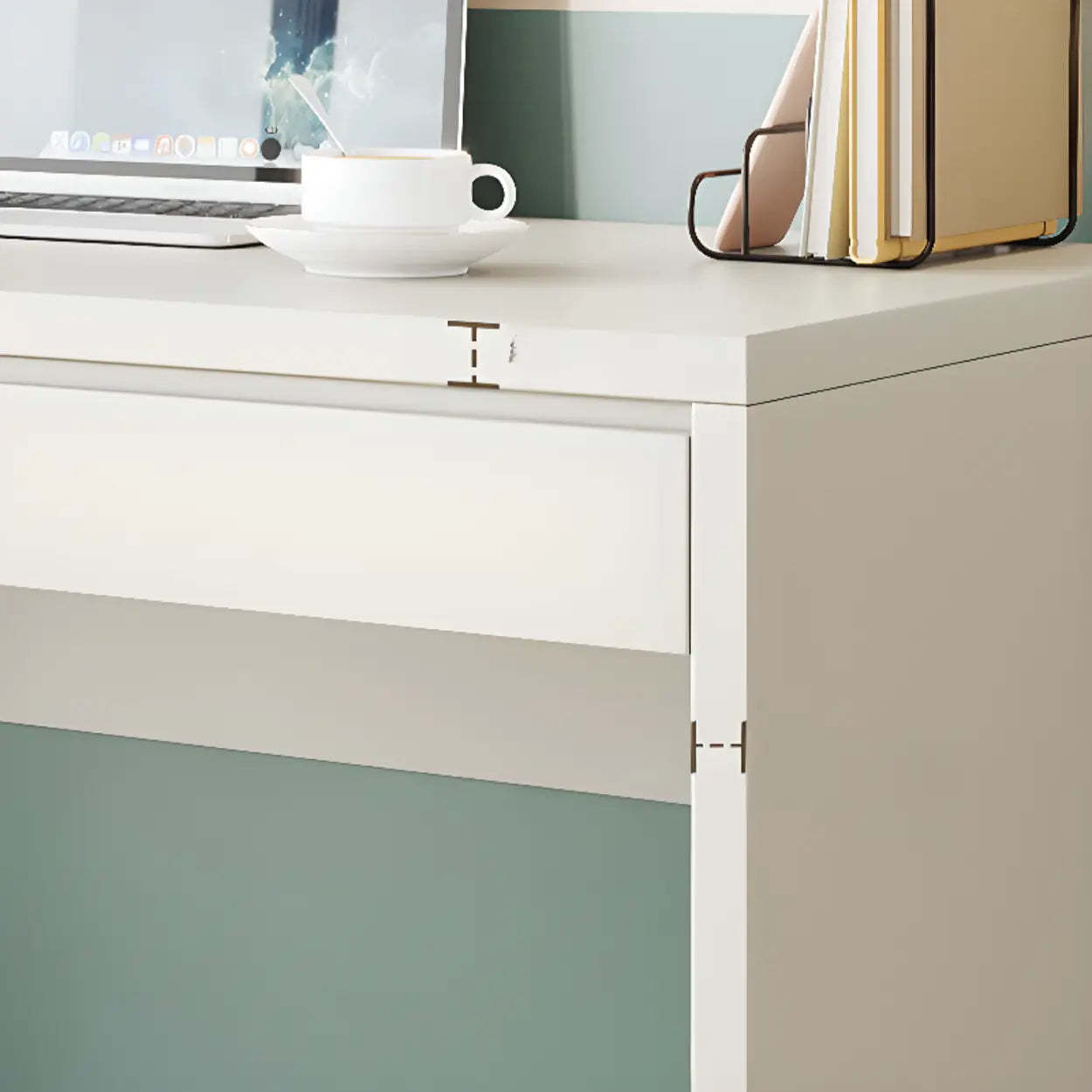 White Wood Single Desk with Drawers
