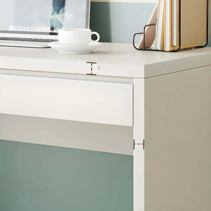 White Wood Single Desk with Drawers