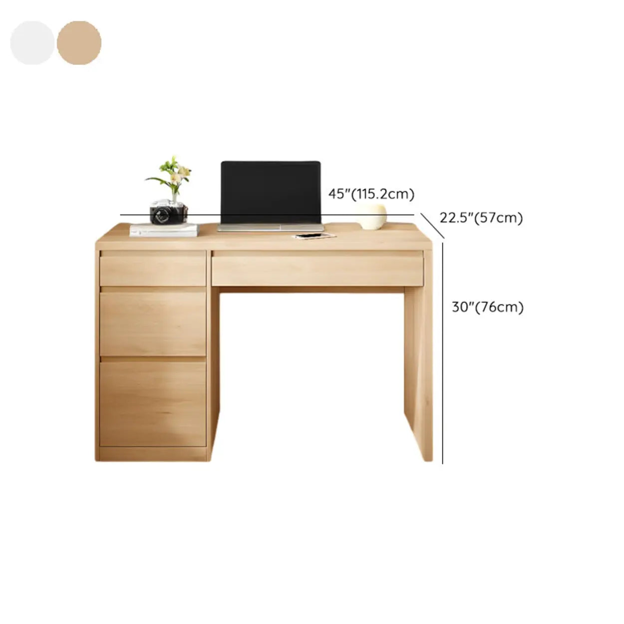White Wood Single Desk with Drawers