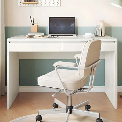 White Wood Single Desk with Drawers — White / Table Only