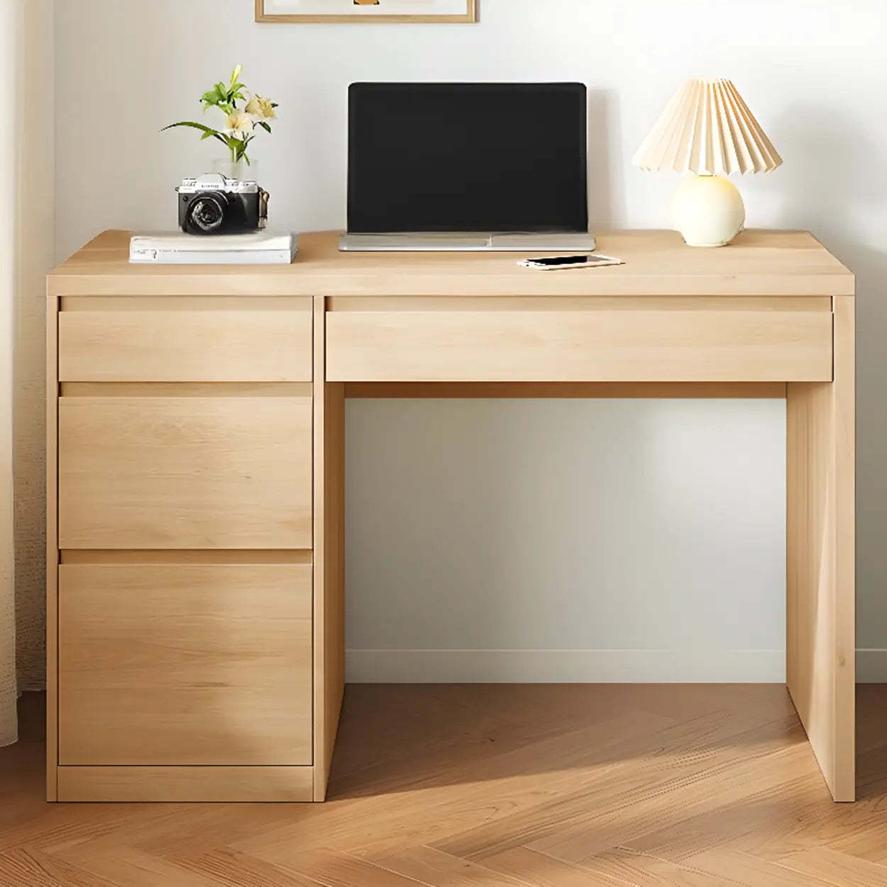 Modern single drawers white desks — 45" L x 22" W x 30" H / Natural