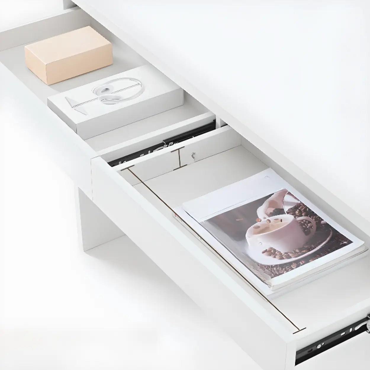 White Wood Single Desk with Drawers — Natural / Table Only