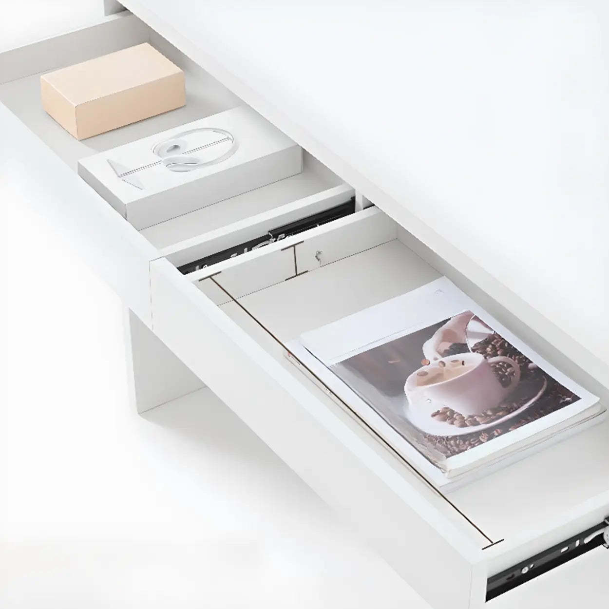 White Wood Single Desk with Drawers — Natural / Table Only