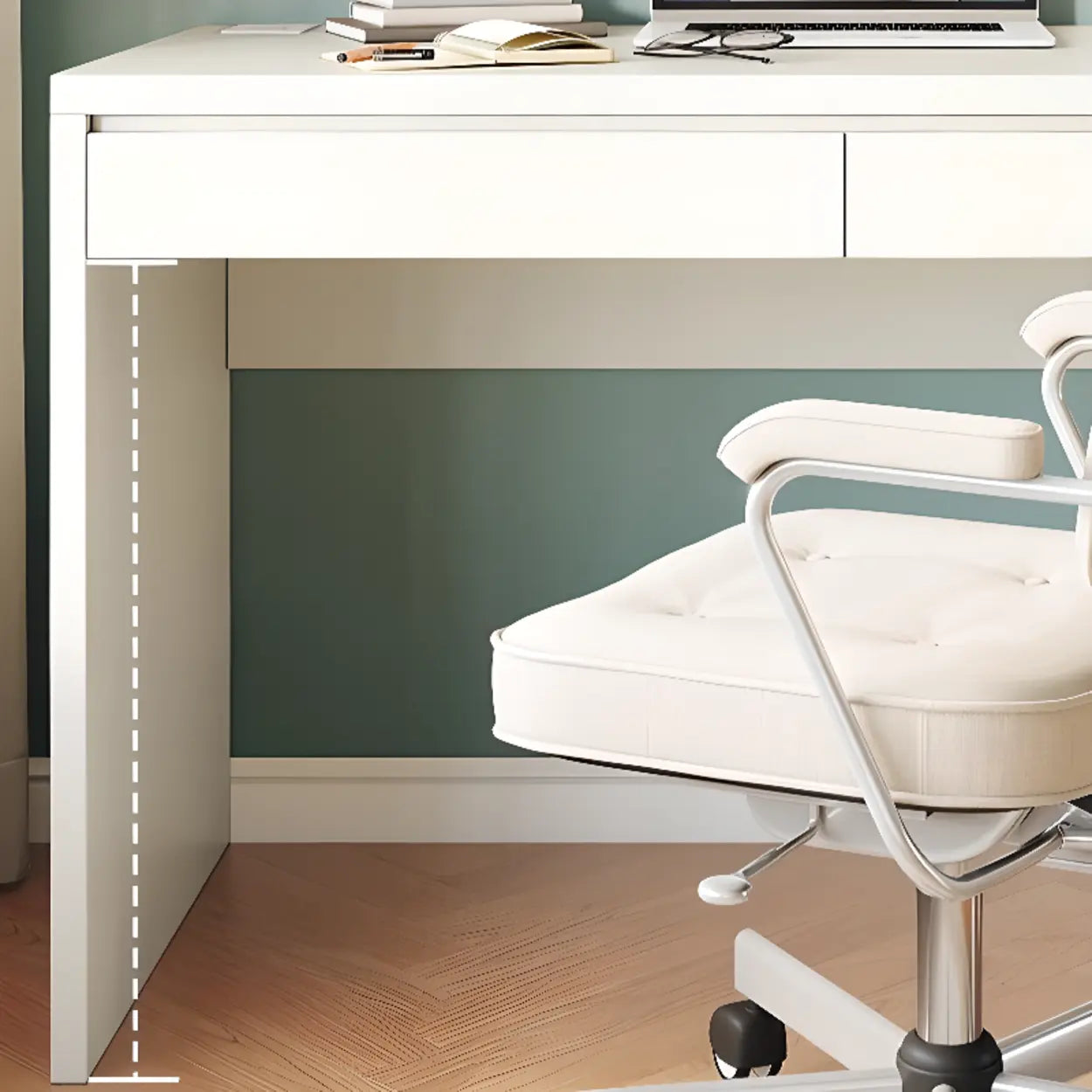 White Wood Single Desk with Drawers