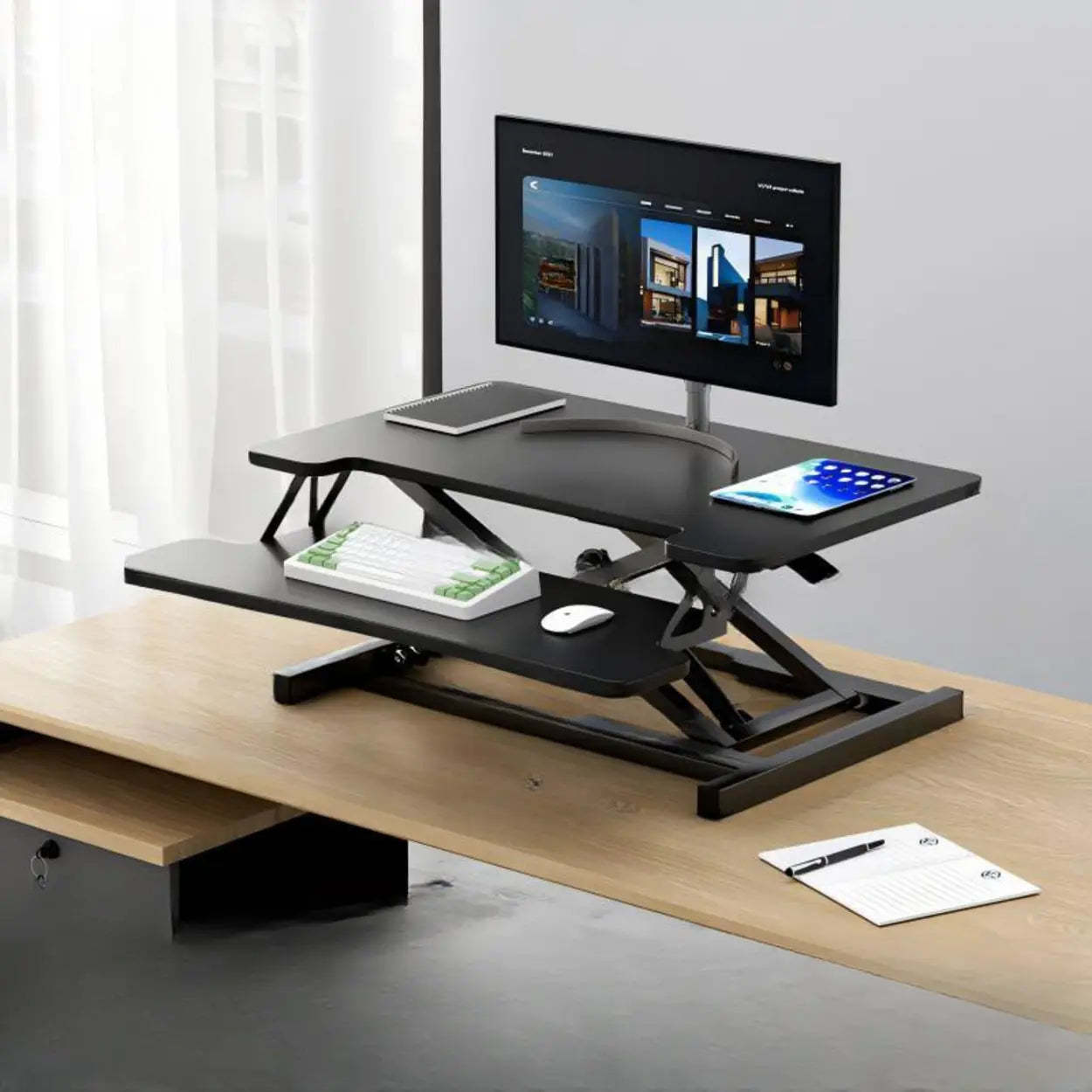 White Wood Adjustable Standing Desk Converter