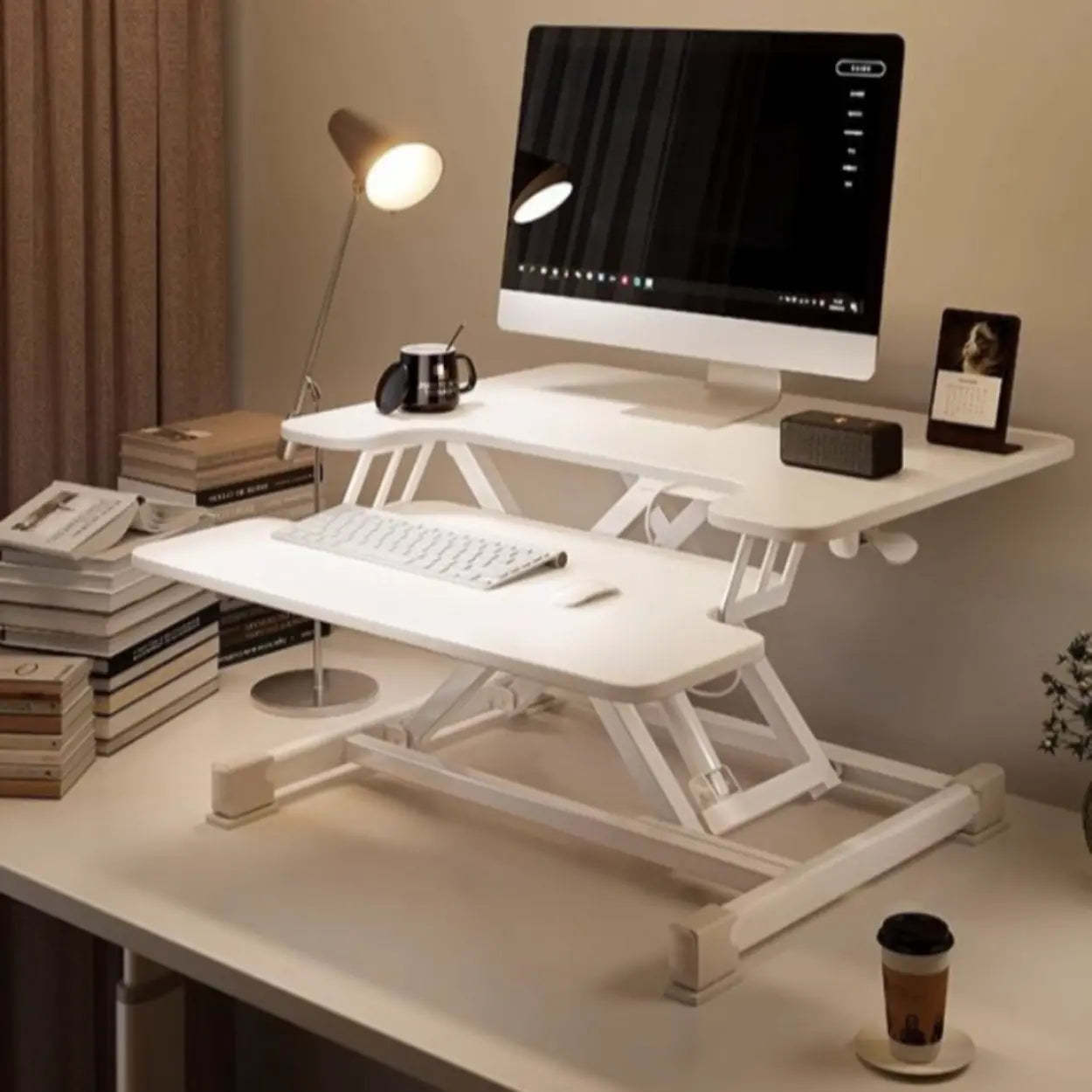 White Wood Adjustable Standing Desk Converter — Black / Table Only
