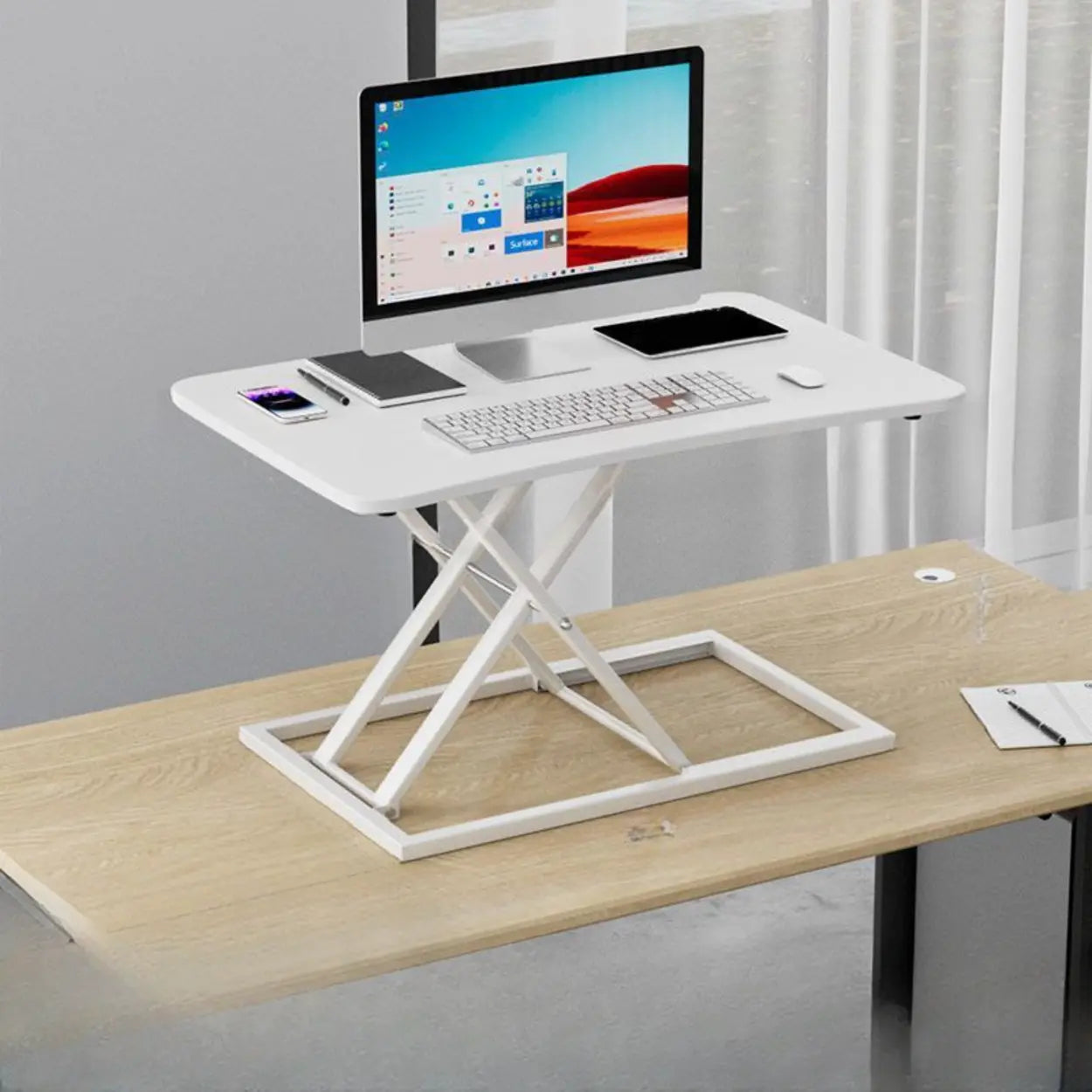 White Wood Adjustable Standing Desk Converter — White / Table Only