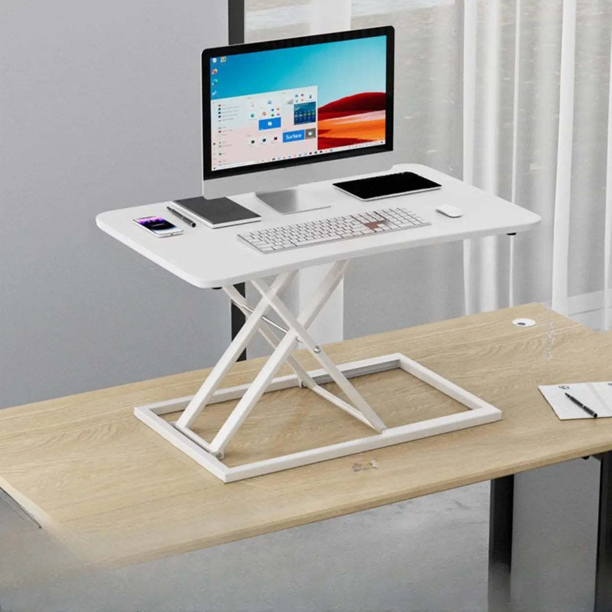 White Wood Adjustable Standing Desk Converter — White / Table Only
