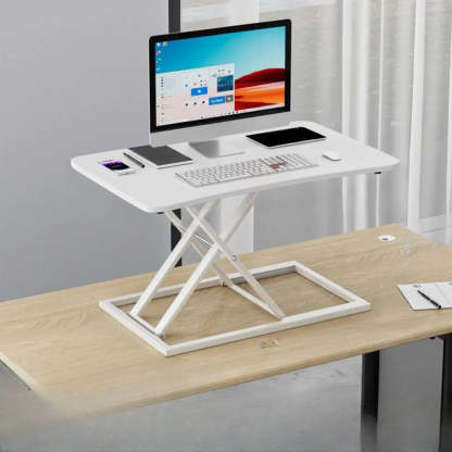 White Wood Adjustable Standing Desk Converter — White / Table Only
