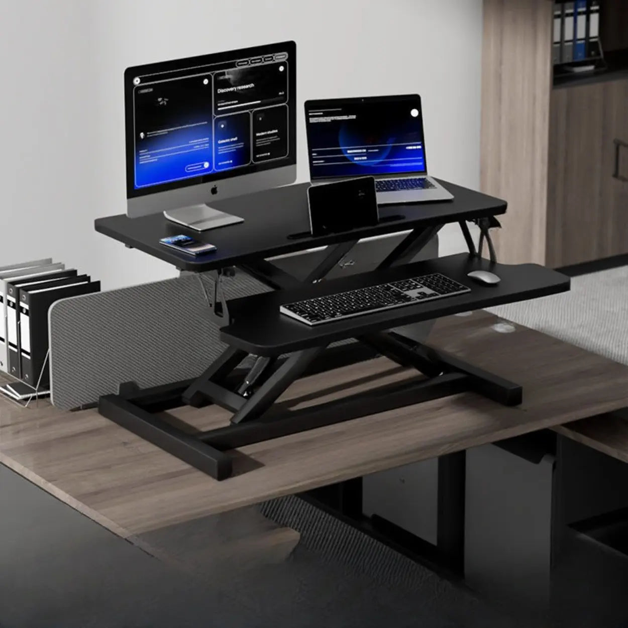 White Wood Adjustable Standing Desk Converter