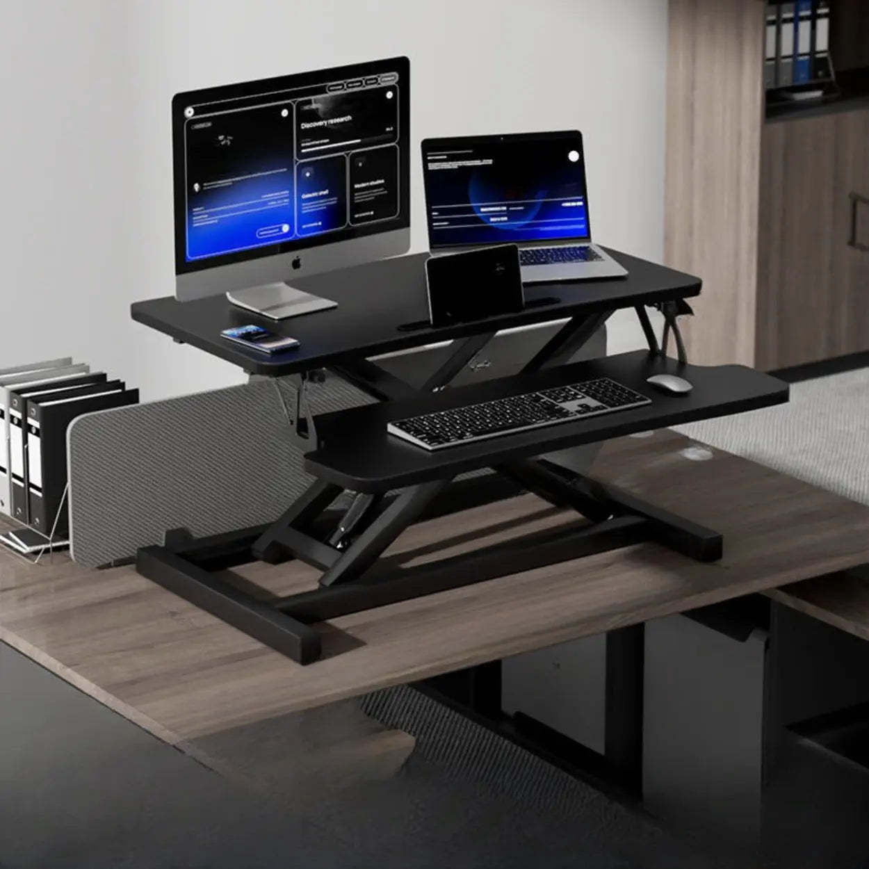 White Wood Adjustable Standing Desk Converter