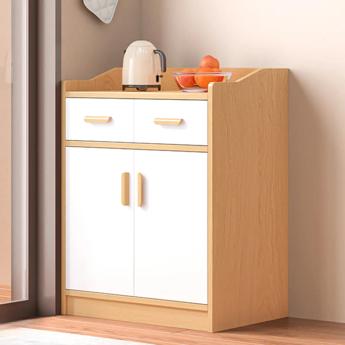 Wide Brown Slab Wood Shelf Sideboard 3-Drawer — Natural/ White