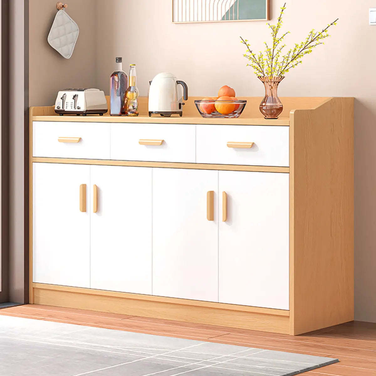Wide Brown Slab Wood Shelf Sideboard 3-Drawer — Brown
