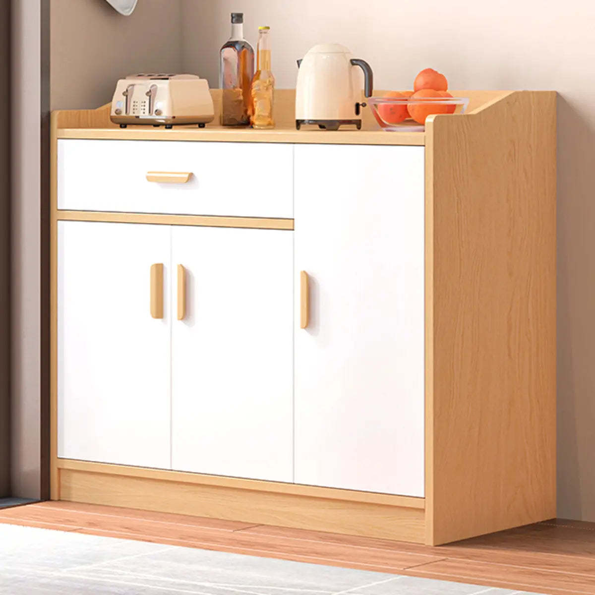 Lighom modern 3-drawer wide wood display cabinets — 39.4" L x 15.7" W x 39.4" H / Natural