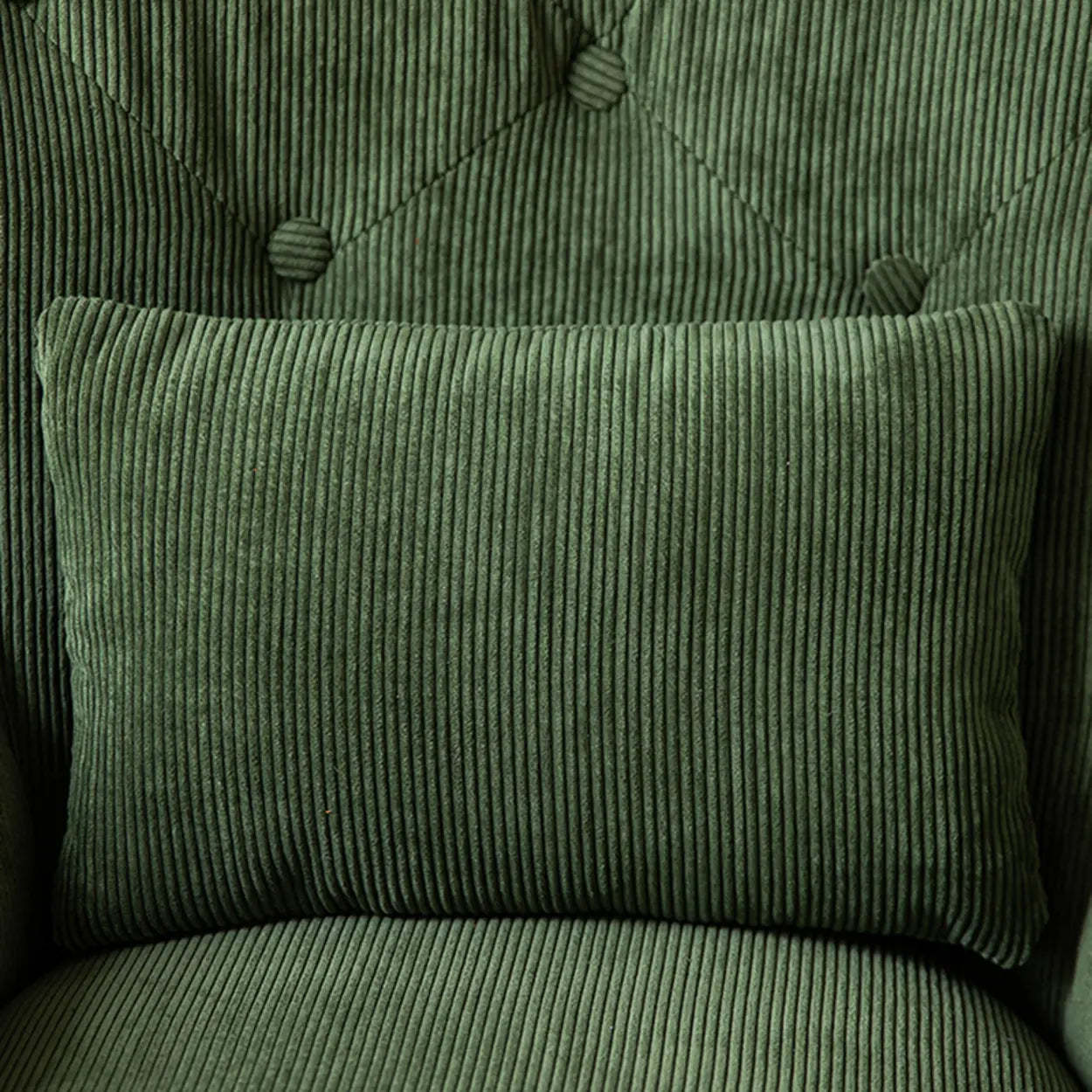 Wingback Corduroy Green Accent Chair with Pillow