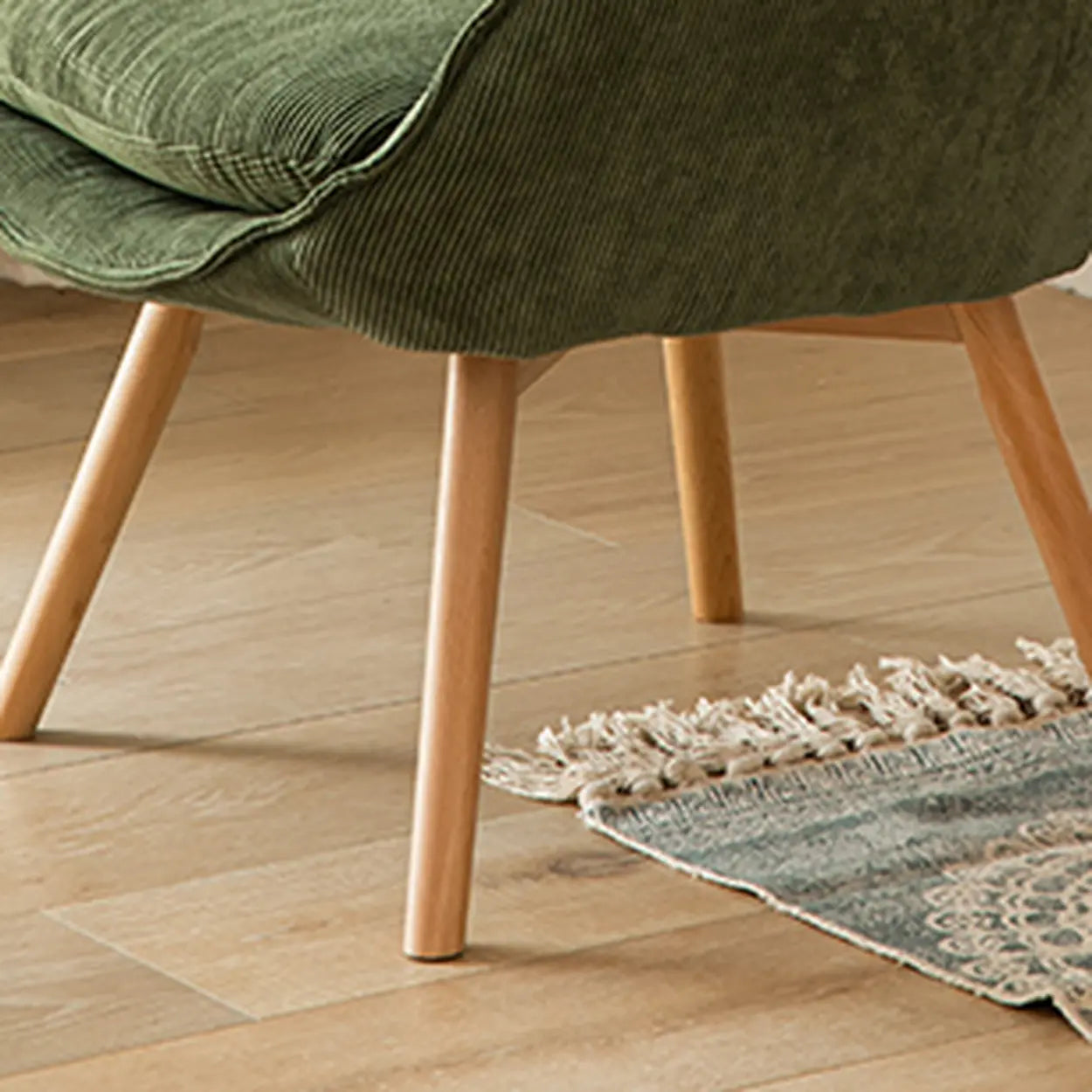 Wingback Corduroy Green Accent Chair with Pillow