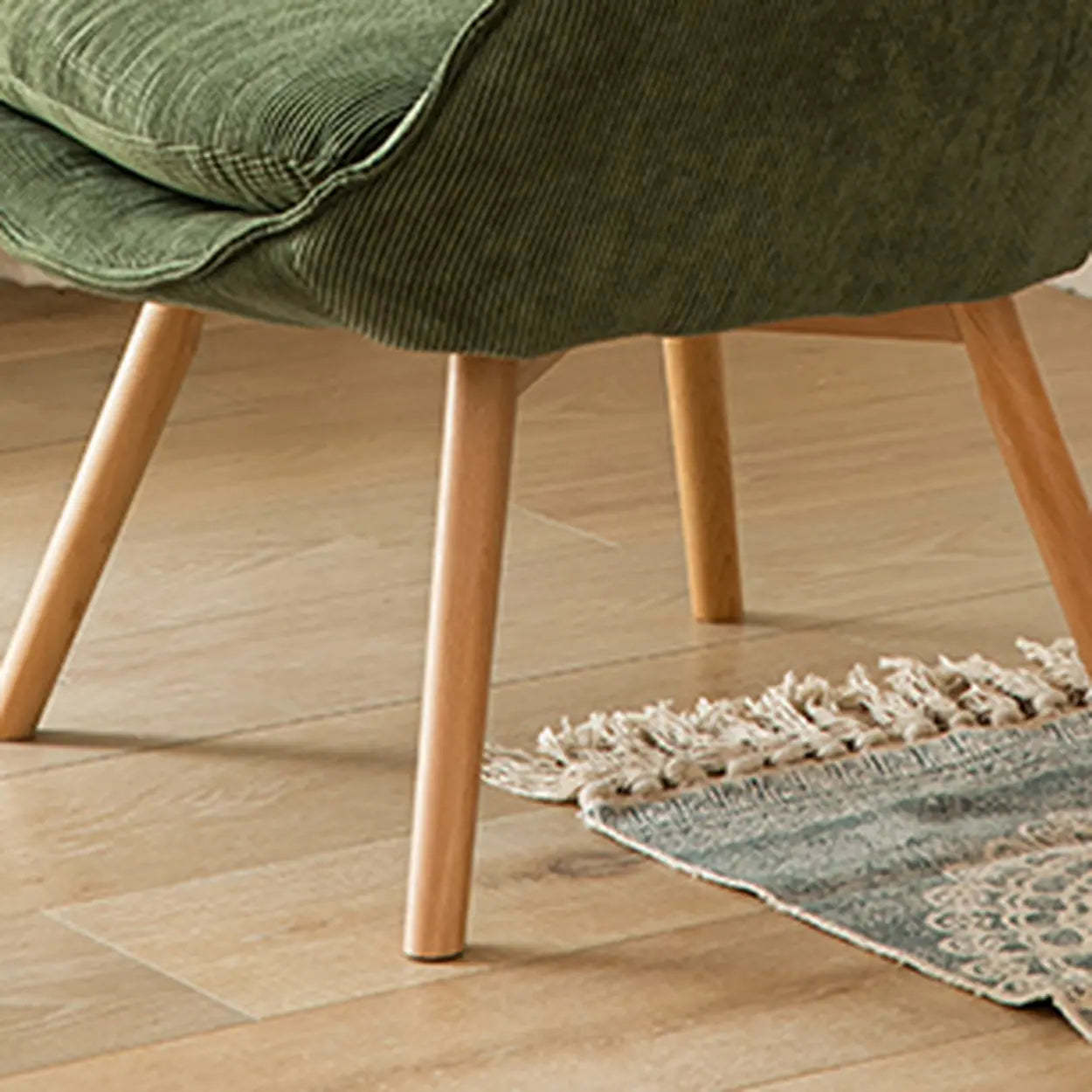 Wingback Corduroy Green Accent Chair with Pillow