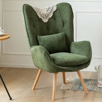 Wingback Corduroy Green Accent Chair with Pillow — Red / Corduroy