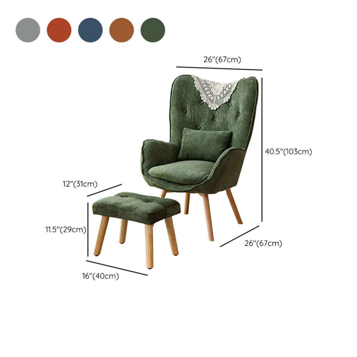 Wingback Corduroy Green Accent Chair with Pillow