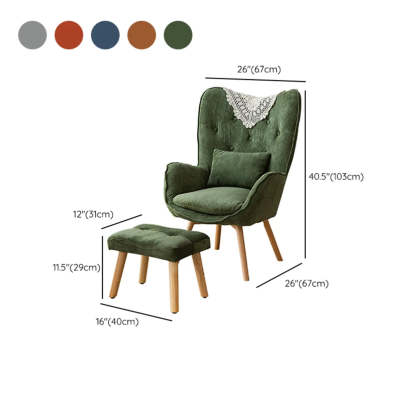 Wingback Corduroy Green Accent Chair with Pillow