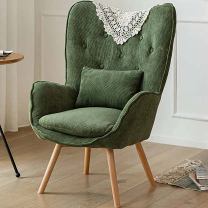 Wingback Corduroy Green Accent Chair with Pillow — Khaki / Corduroy