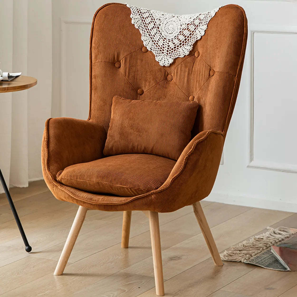 Wingback Corduroy Green Accent Chair with Pillow — Blue / Corduroy