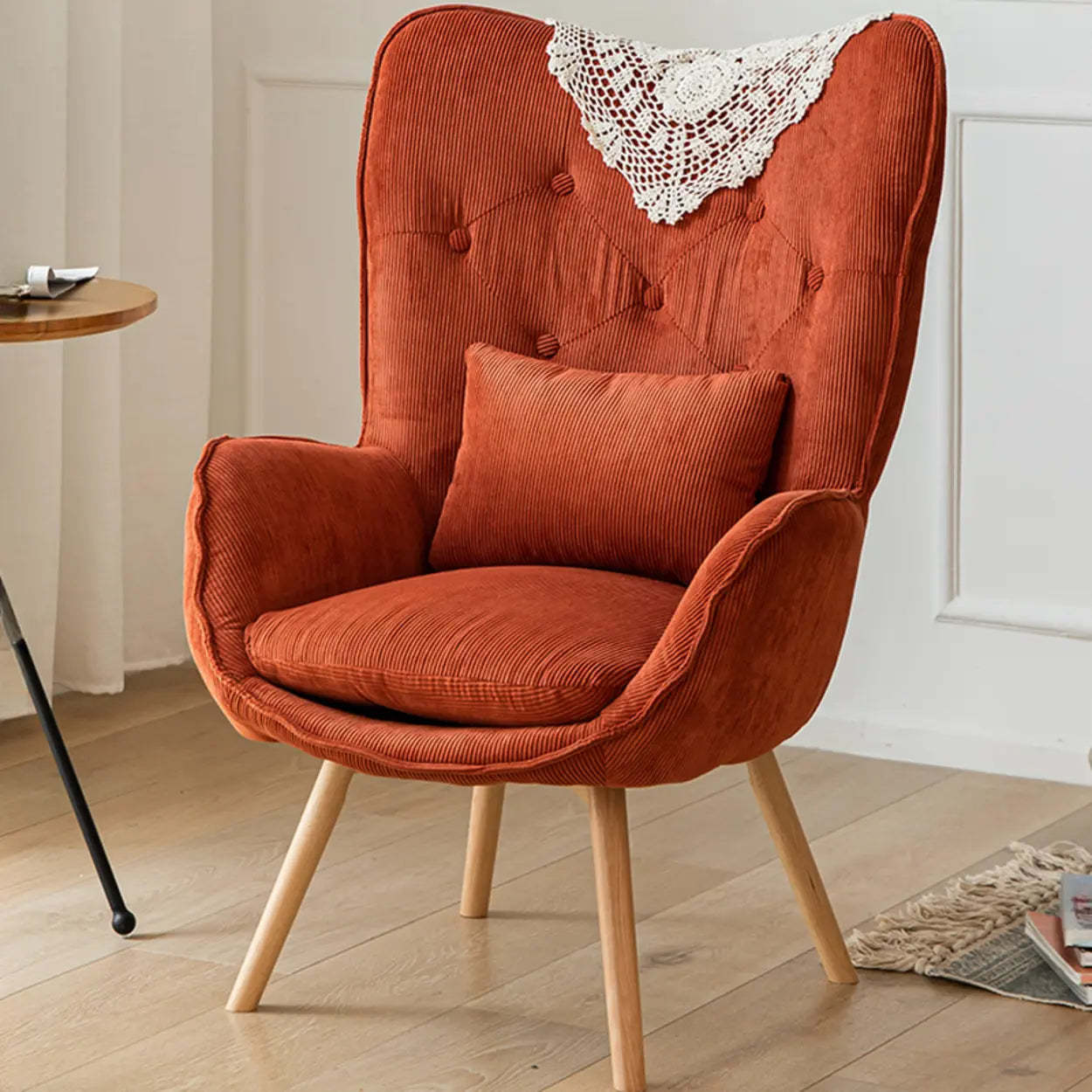 Wingback Corduroy Green Accent Chair with Pillow — Grey / Corduroy