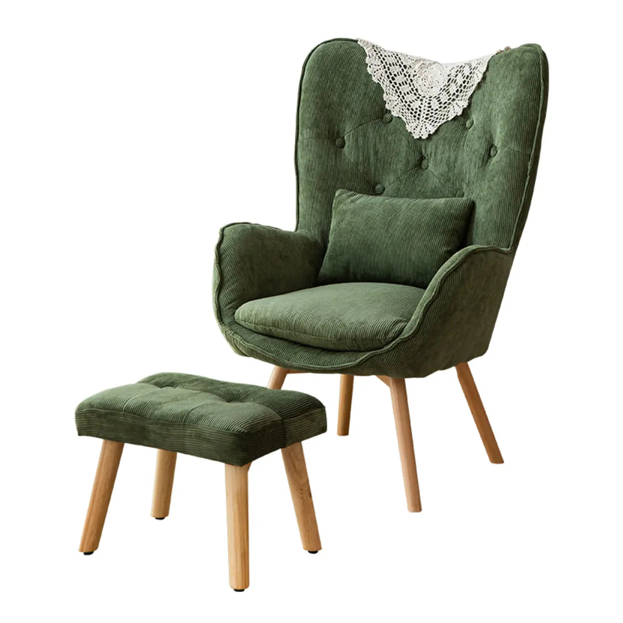 Wingback Corduroy Green Accent Chair with Pillow — Red / Corduroy