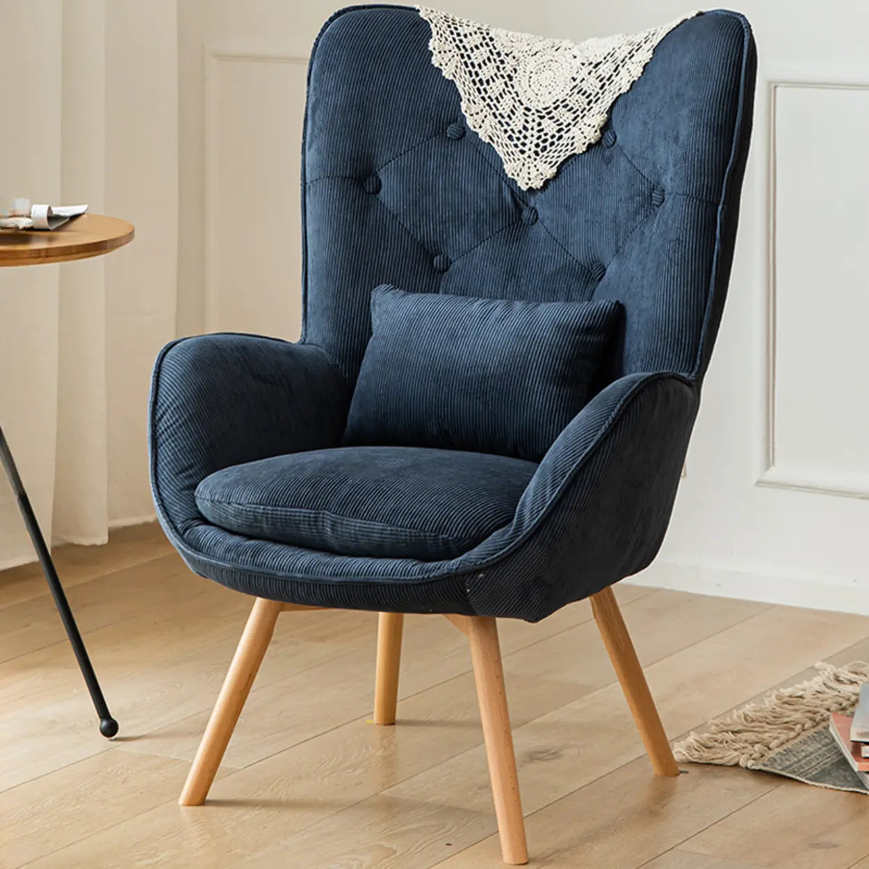 Wingback Corduroy Green Accent Chair with Pillow — Khaki / Corduroy