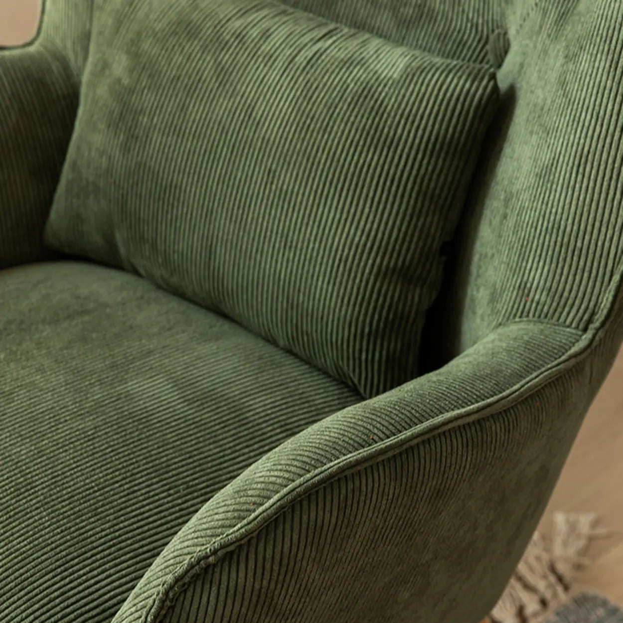 Wingback Corduroy Green Accent Chair with Pillow — Blue / Corduroy