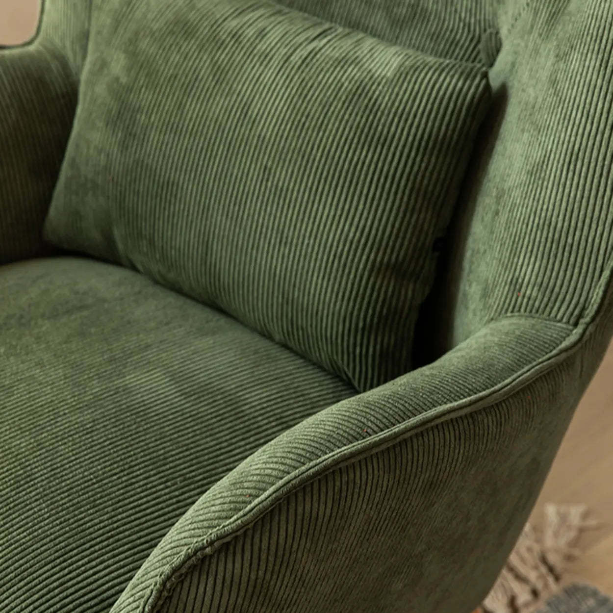 Wingback Corduroy Green Accent Chair with Pillow — Blue / Corduroy