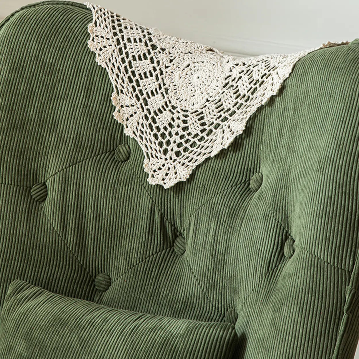 Wingback Corduroy Green Accent Chair with Pillow — Green / Corduroy