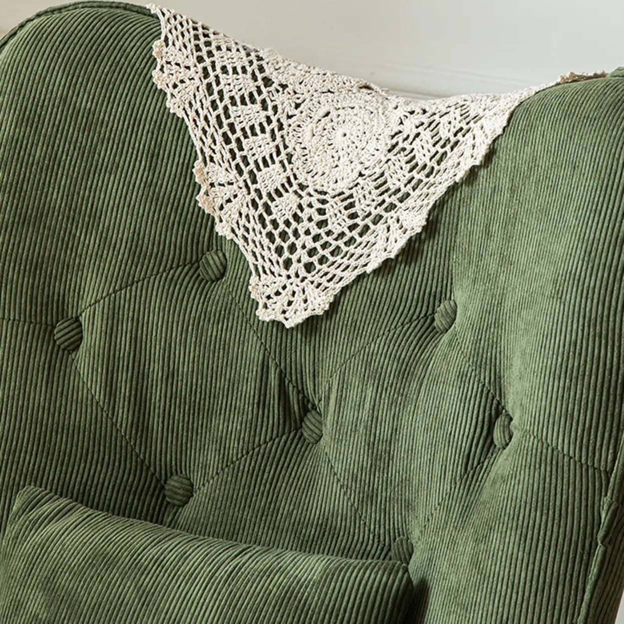 Wingback Corduroy Green Accent Chair with Pillow — Green / Corduroy