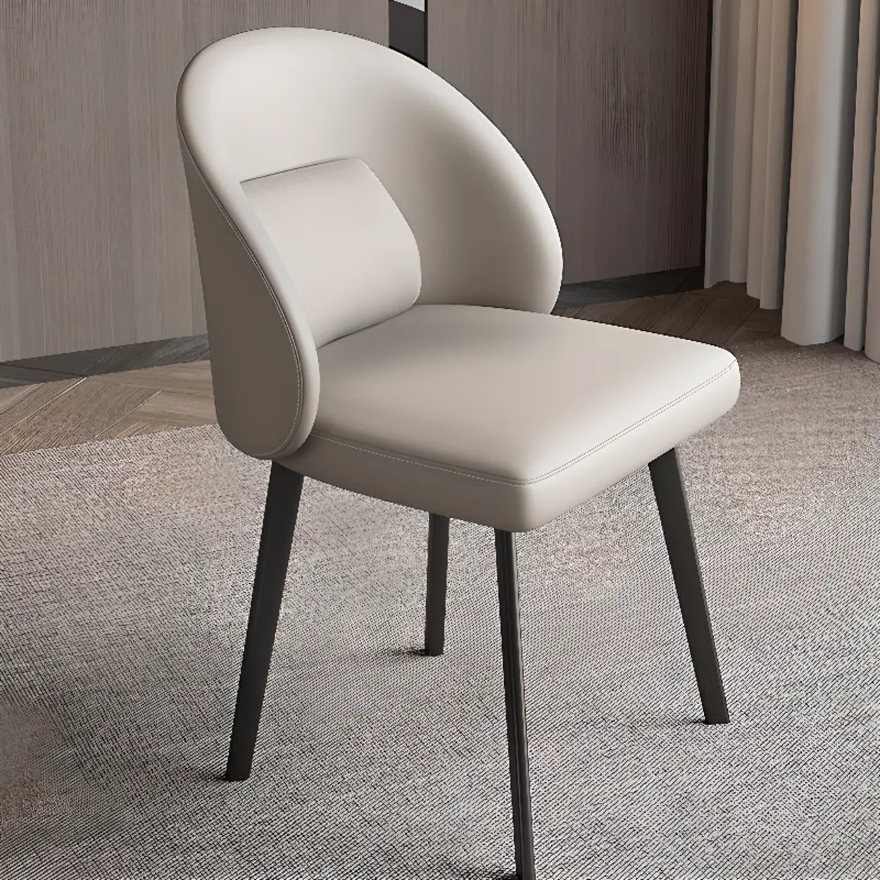 Wingback Beige Leather Round Upholstered Dining Chair — Beige