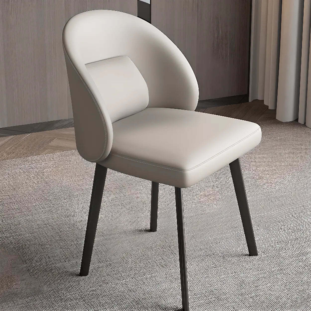 Wingback Beige Leather Round Upholstered Dining Chair — Beige