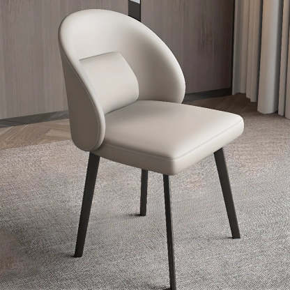 Wingback Beige Leather Round Upholstered Dining Chair — Beige
