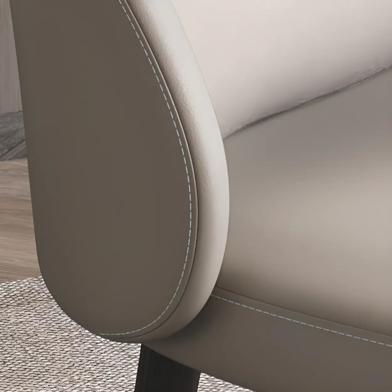 Wingback Beige Leather Round Upholstered Dining Chair