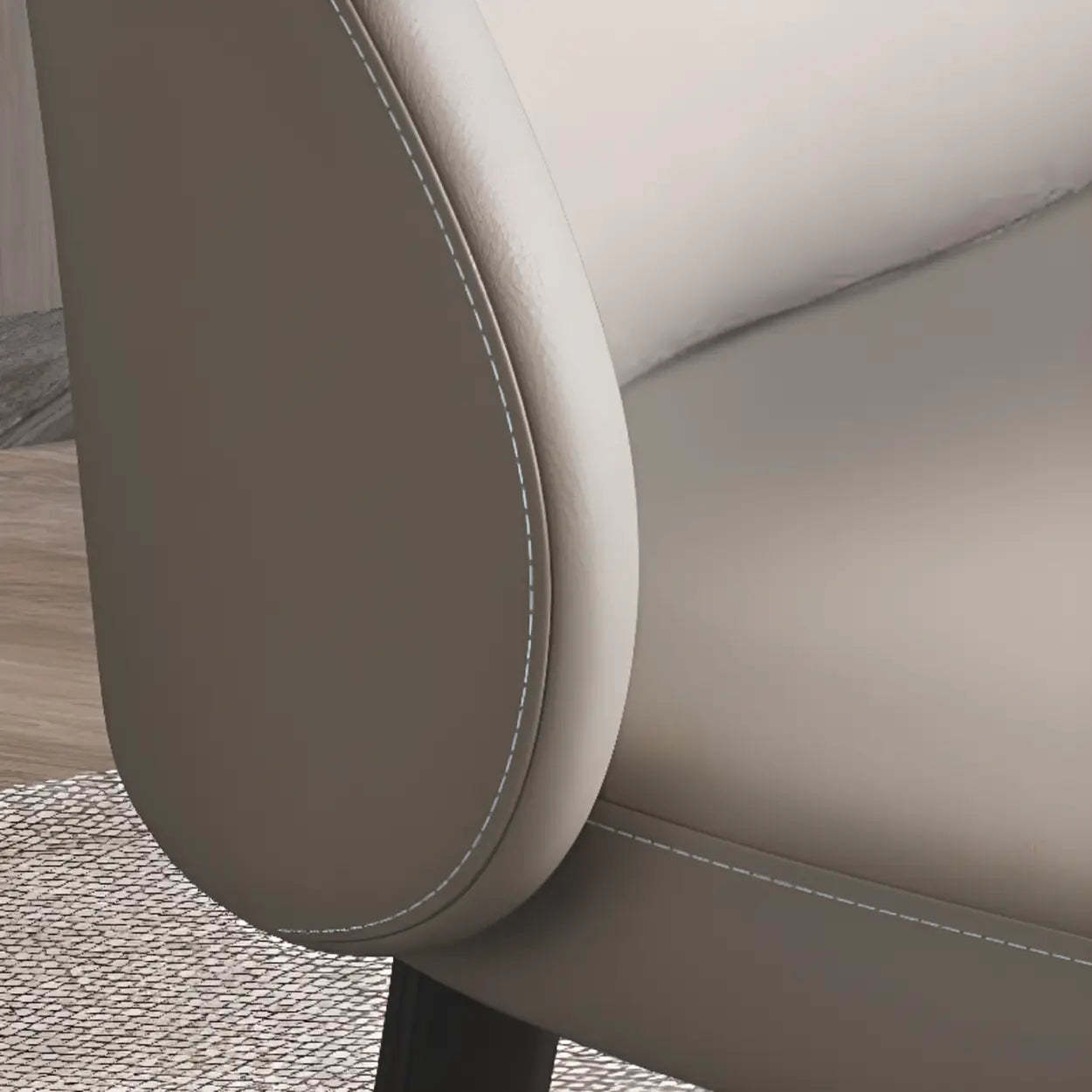 Wingback Beige Leather Round Upholstered Dining Chair