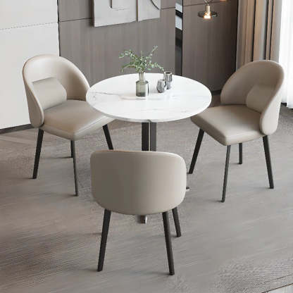 Wingback Beige Leather Round Upholstered Dining Chair