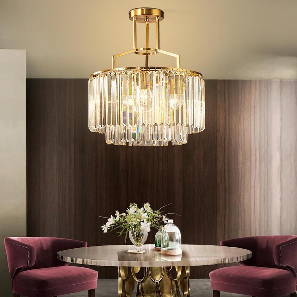 Round Crystal Copper LED Nordic Island Pendant Chandelier
