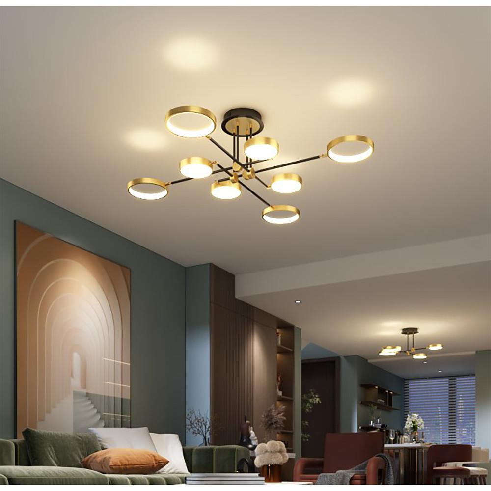 Nordic circular 8-light black semi-flush mount light in synthetic — 29.5" Diameter / Brushed Gold / 4-Light
