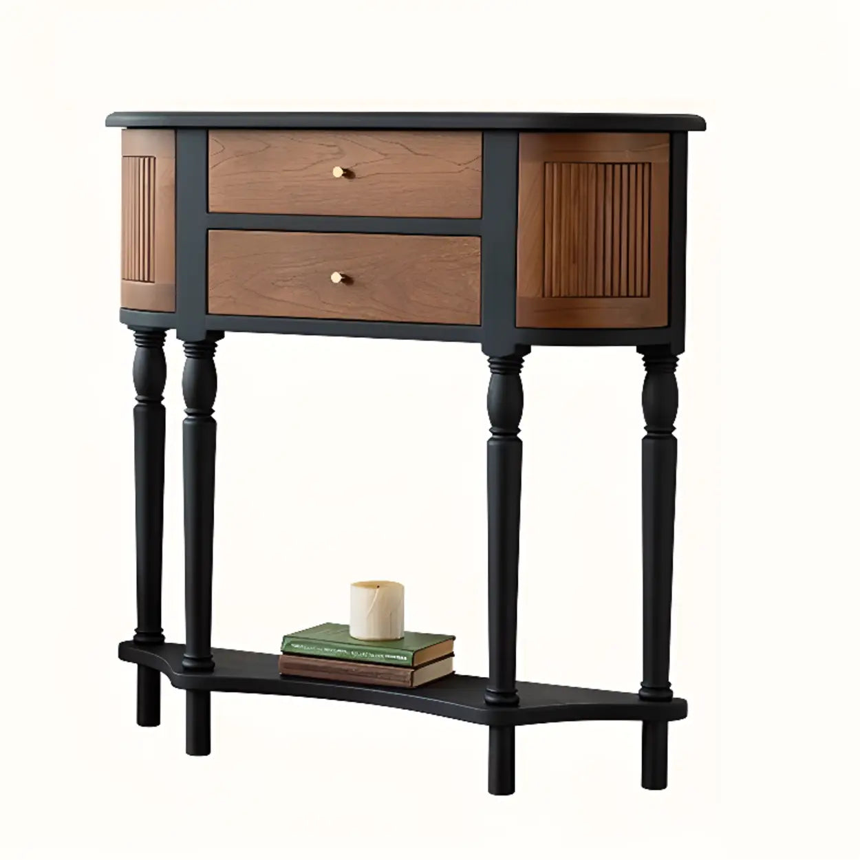 Black-Brown Wood Half-Moon Entry Console Table
