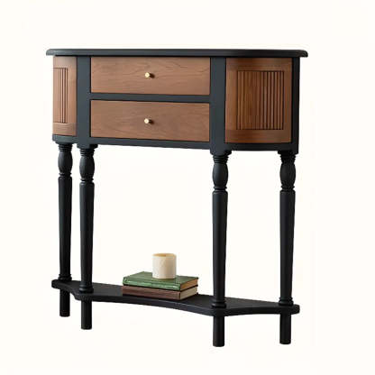 Black-Brown Wood Half-Moon Entry Console Table
