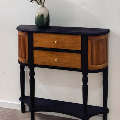 Black-Brown Wood Half-Moon Entry Console Table