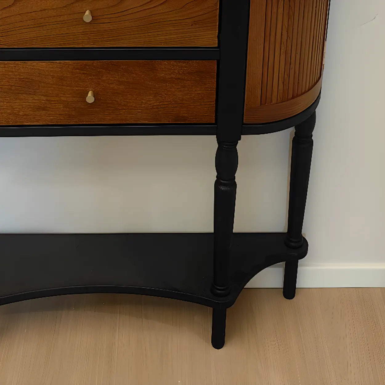 Black-Brown Wood Half-Moon Entry Console Table
